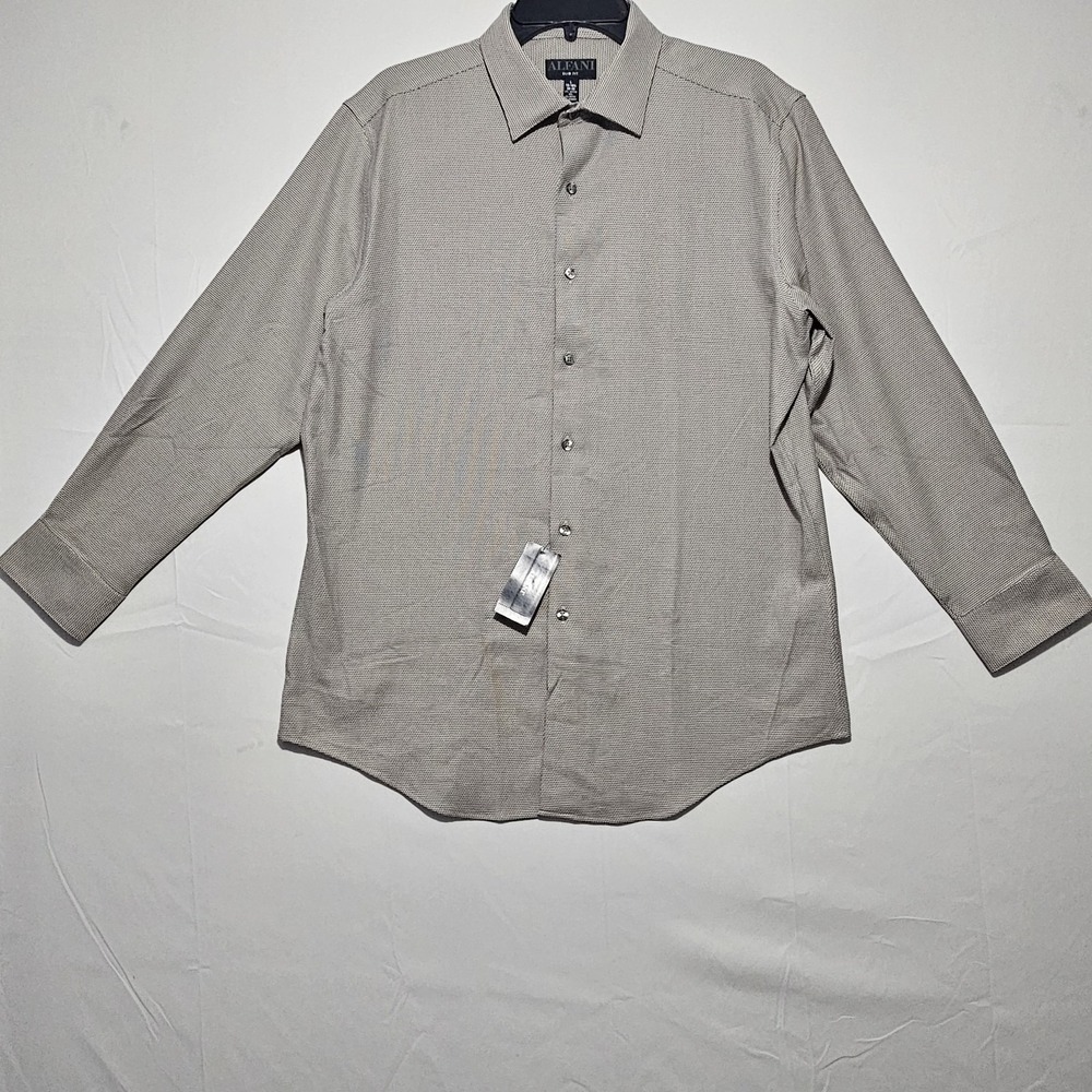 Alfani Slim Fit Dobby Dress Shirt Tan Small 14–14.5 32/33 Stretch Textured
